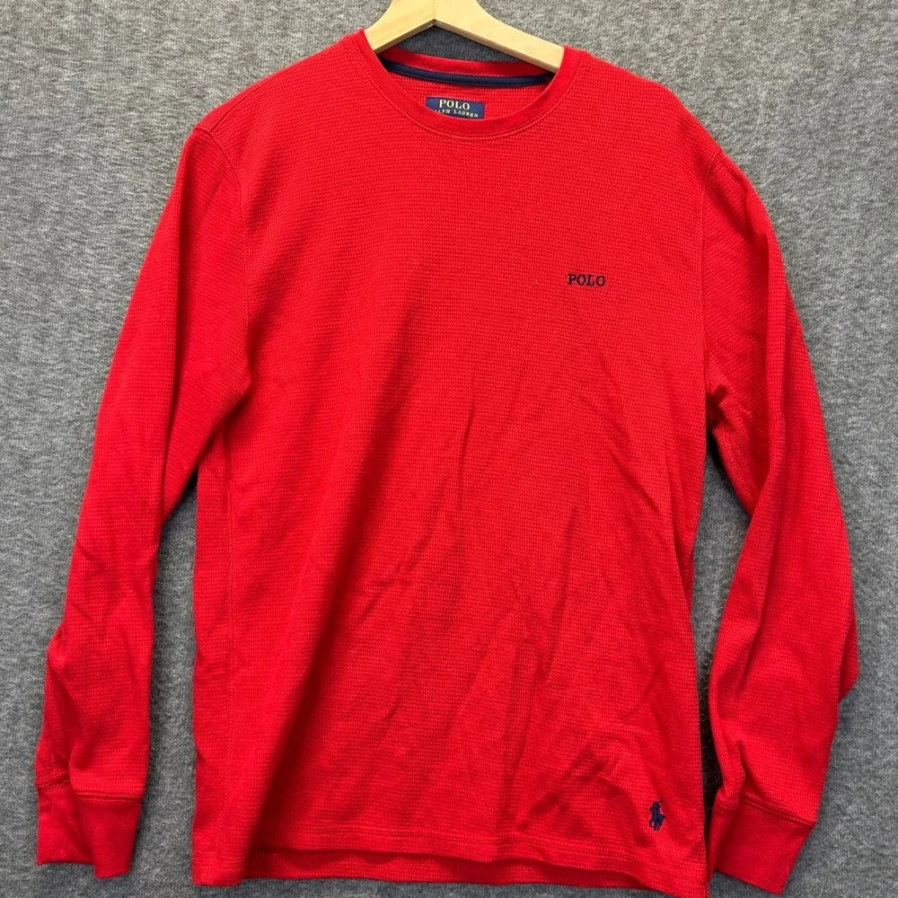 Polo‎ Ralph Lauren Mens Red Waffle Knit Thermal Long Sleeve Sleep Shirt Size L